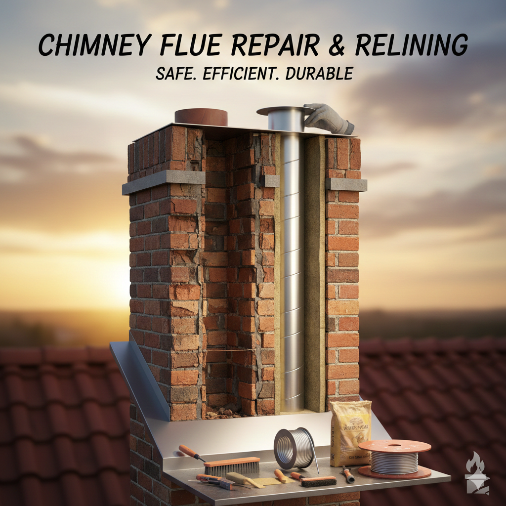 Roofer from PRBG repairing a brick chimney flue on a Pontypridd home roof in South Wales